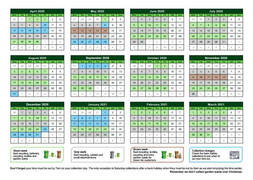 Waste collections calendar Vale of White Horse District Council