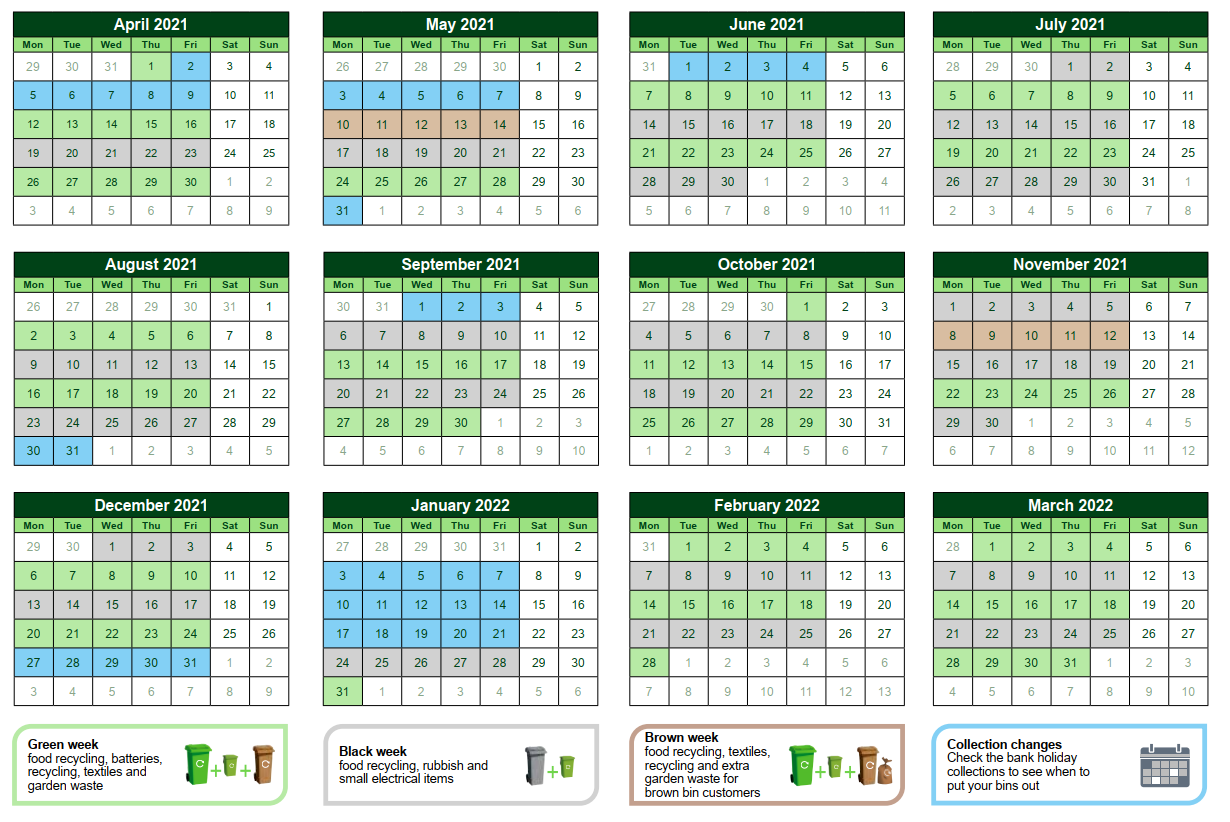 Waste collections calendar Vale of White Horse District Council