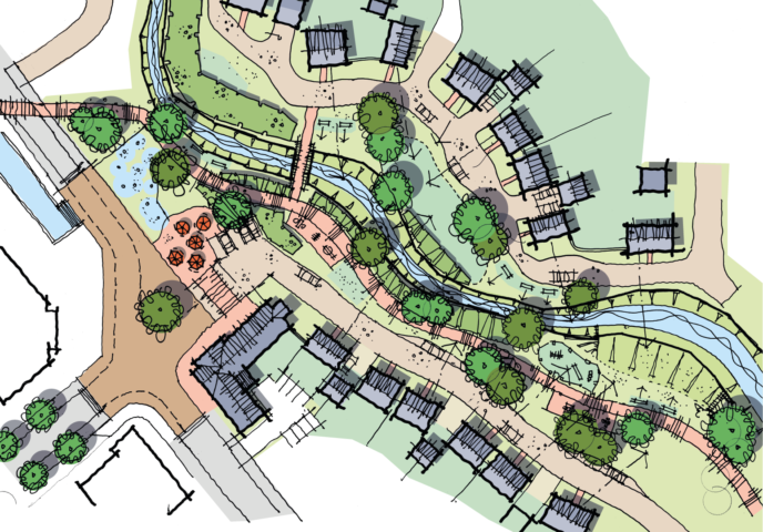Overhead drawn plan of housing development