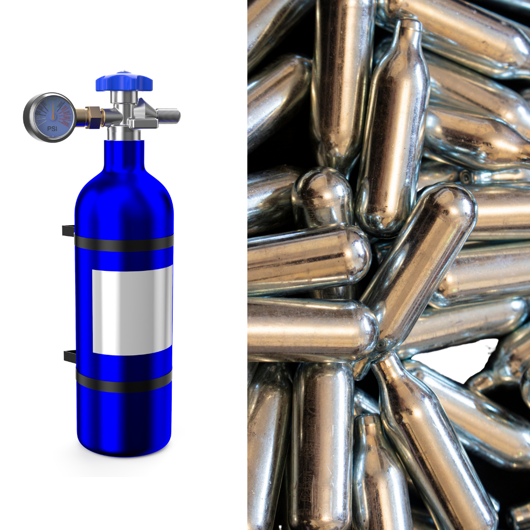 a picture of small and large nitrous oxide cannisters