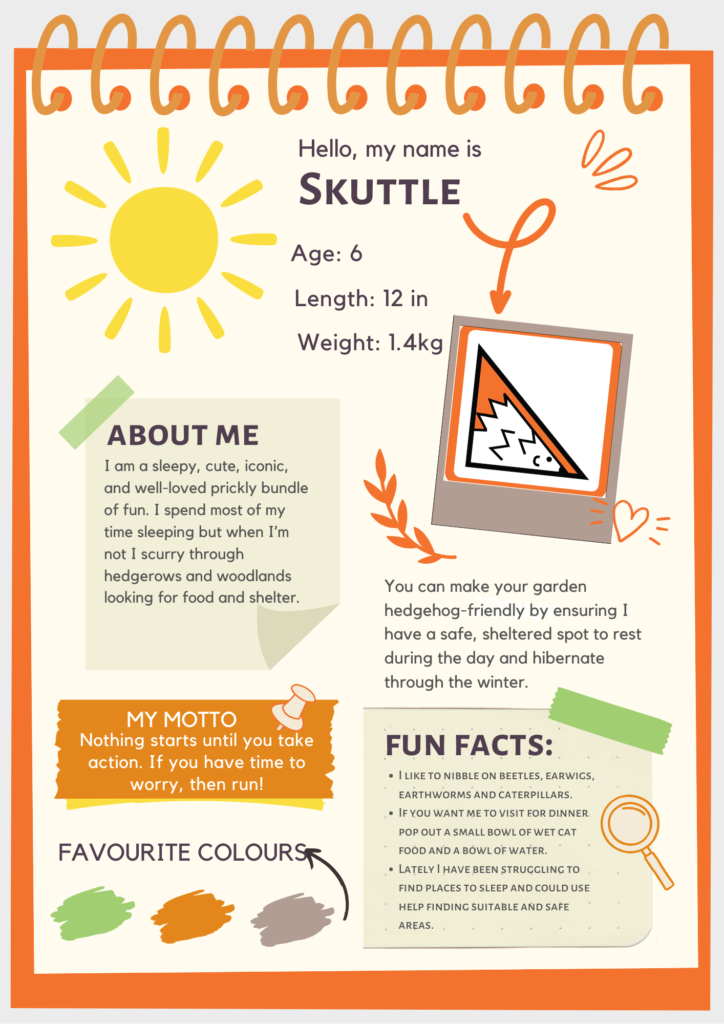 A small image of the descriptive poster which tells people all about the Nature Trails character Skuttle.